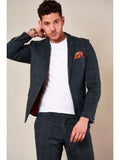 Marc Darcy Scott Blue Tweed Check Blazer - Suit & Tailoring