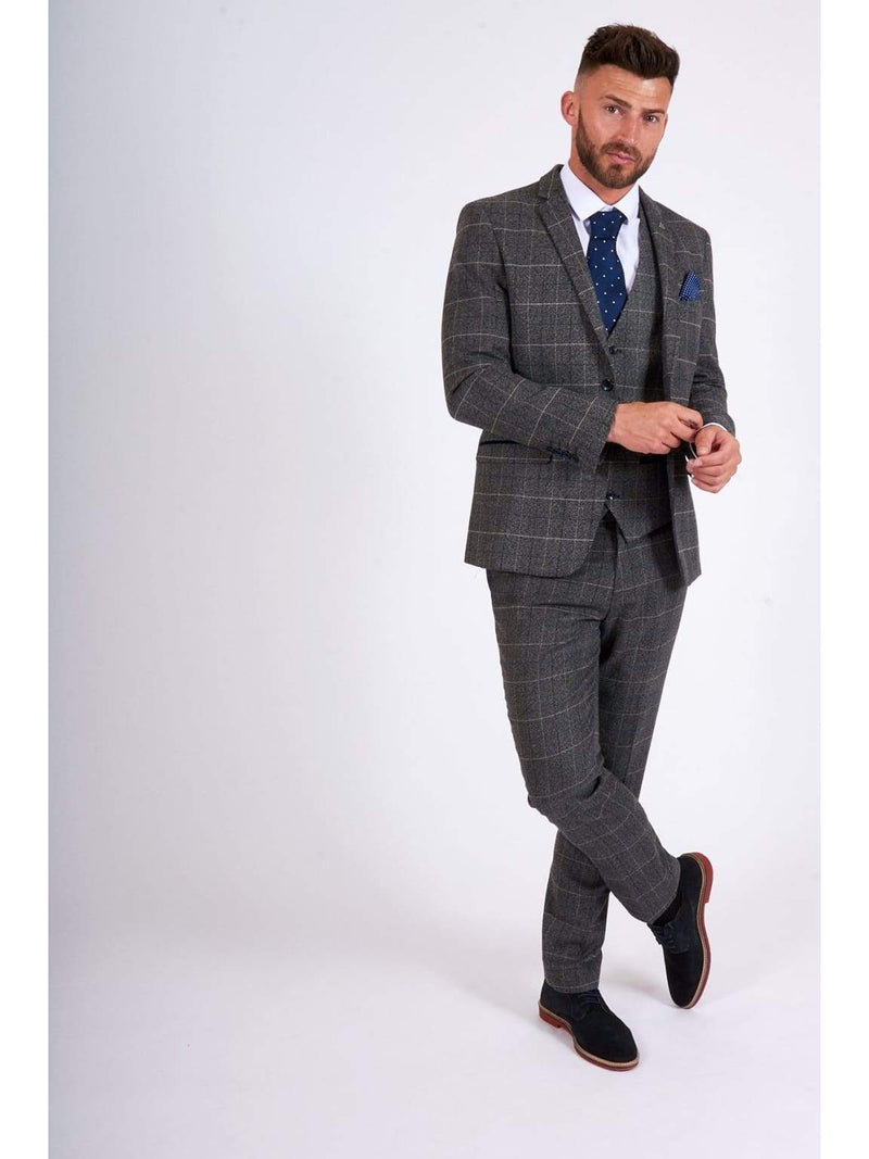 Marc Darcy Scott Grey Tweed Check Three Piece Suit - Suit & Tailoring