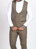 Marc Darcy Tan Tweed Check Double Breasted Waistcoat - Suit & Tailoring