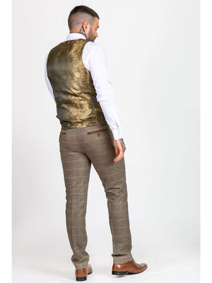 Marc Darcy Tan Tweed Check Double Breasted Waistcoat - Suit & Tailoring