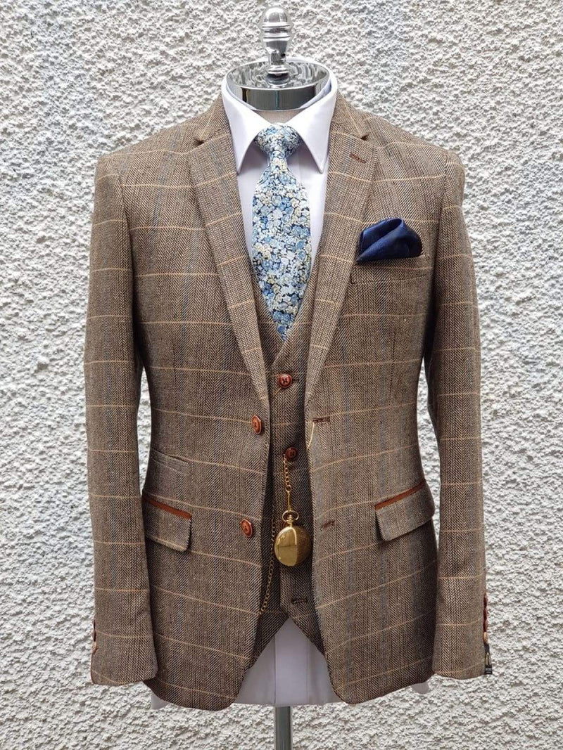 Marc Darcy Ted Tan Heritage Tweed Check Blazer - 34R
