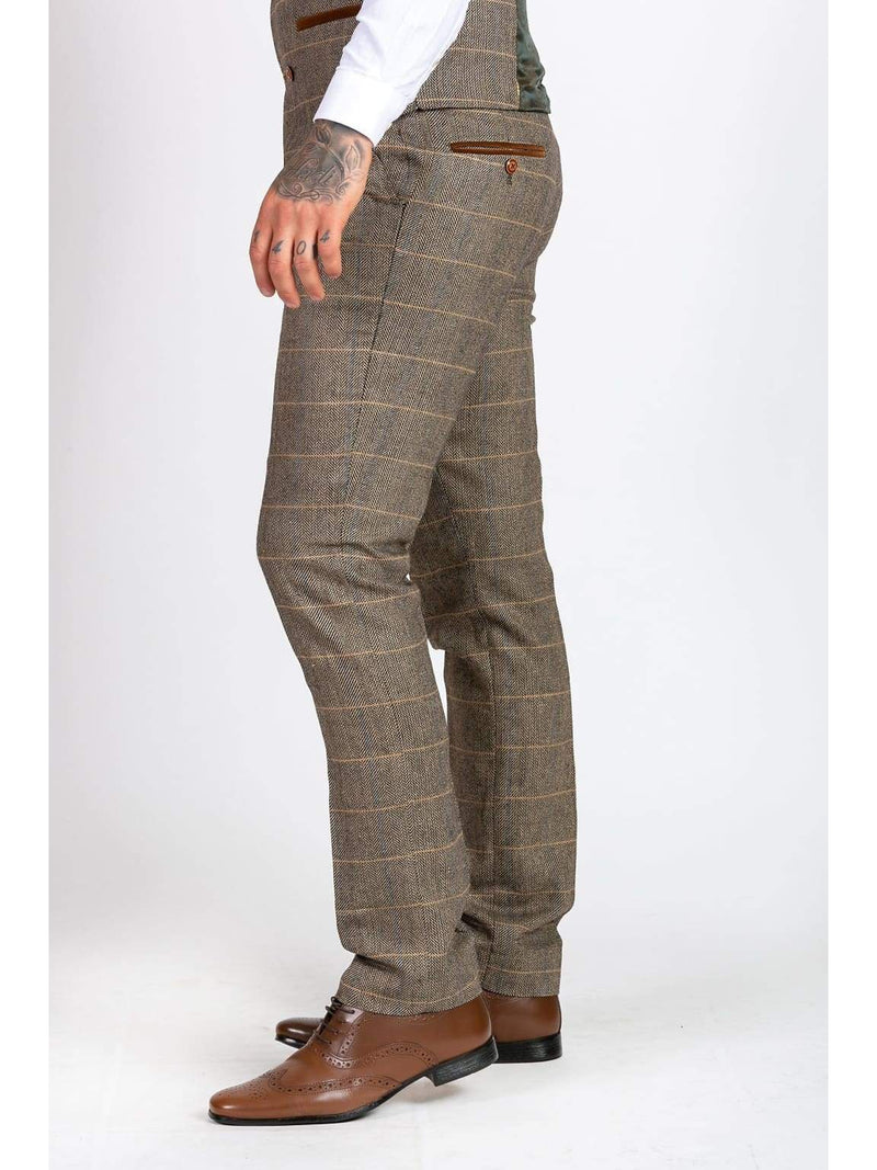 Marc Darcy Ted Tan Heritage Tweed Check Trousers - Suit & Tailoring