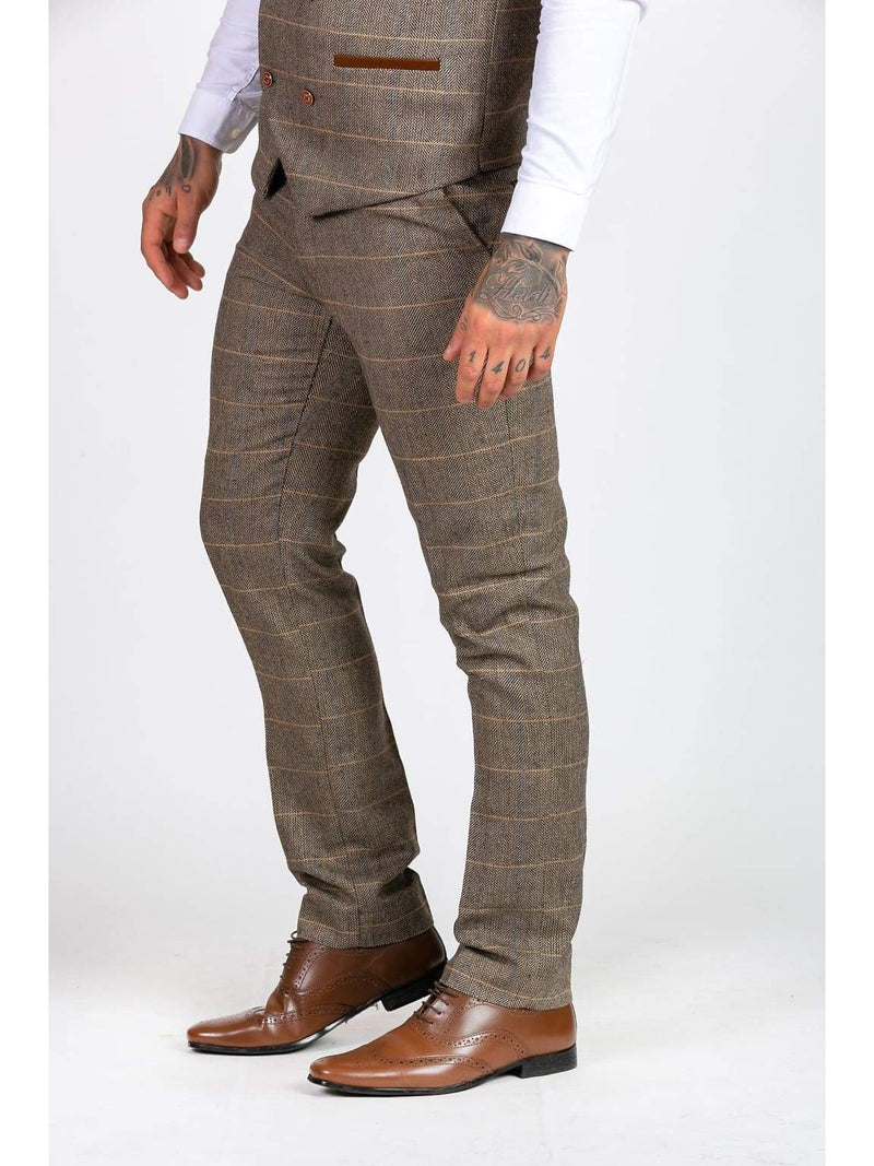 Marc Darcy Ted Tan Heritage Tweed Check Trousers - 28S - Suit & Tailoring