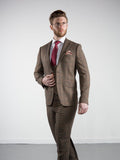 Marco Prince Ronan Mens 3 Piece Brown Slim Fit Check Tweed Suit - Suit & Tailoring