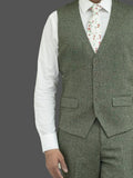 Skopes Jude Sage Green Herringbone Tweed 3 Piece Suit - Suits