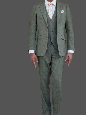 Skopes Jude Sage Green Herringbone Tweed 3 Piece Suit - Suits