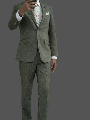 Skopes Jude Sage Green Herringbone Tweed 3 Piece Suit - Suits