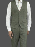 Skopes Jude Sage Green Herringbone Tweed Waistcoat - WAISTCOATS