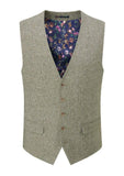 Skopes Jude Sage Green Herringbone Tweed Waistcoat - WAISTCOATS