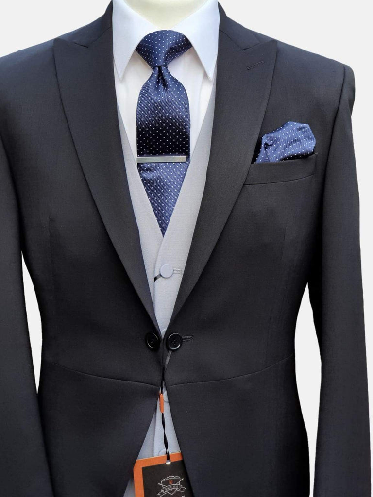 Black Low Cut 100% Wool Vest - The Suit Spot