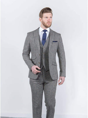 Torre Mens 3 Piece Grey 100% Wool Donegal Tweed Suit - Suit & Tailoring