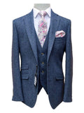 Torre Mens Blue 3 Piece 100% British Wool Tweed Suit - Suit & Tailoring