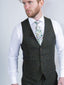 Torre Moss Men's Green 100% Wool Donegal Tweed Waistcoat