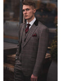 Tweed Brown Suit Connall 3 Piece Slim Fit Check by House of Cavani - Suit & Tailoring